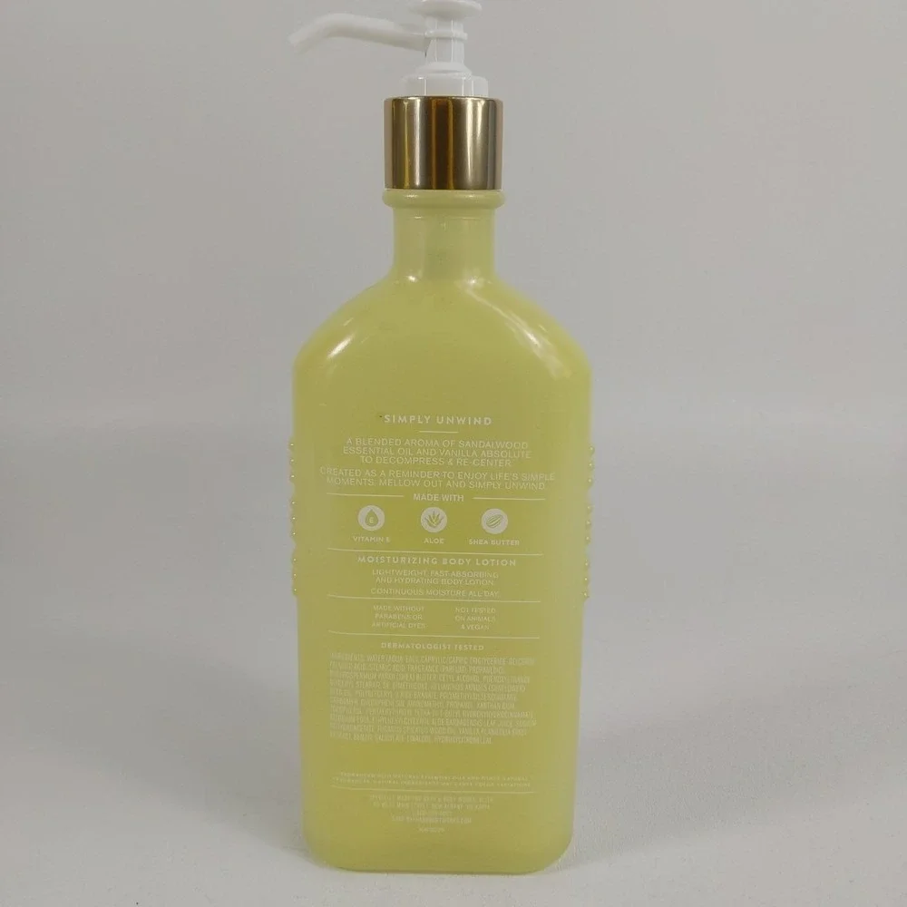 BATH & BODY WORKS AROMA SIMPLY UNWIND‎ SANDALWOOD VANILLA BODY LOTION NEW